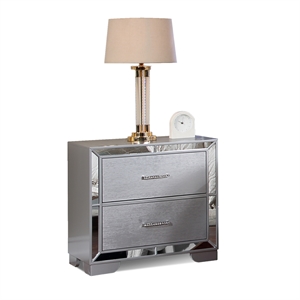 Reve & Belle Mirrored Trim Nightstand Solid & Manufactured Wood Silver