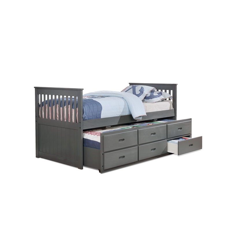 Bella Esprit Twin Over Twin Trundle Wood Bed with 3 Drawers in Grey