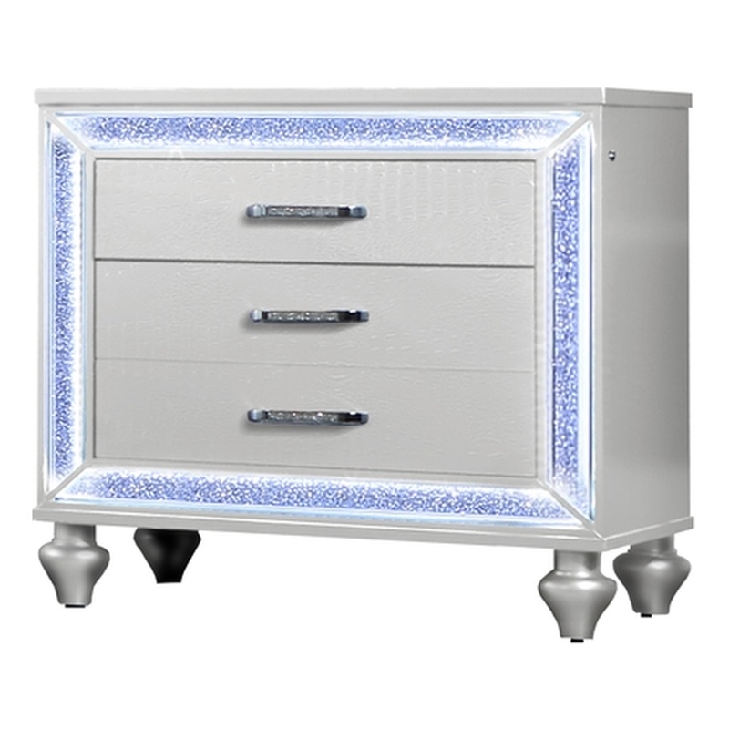 Reve & Belle Nightstand w/LED lights & Croc Embossed Wooden Drawers in White