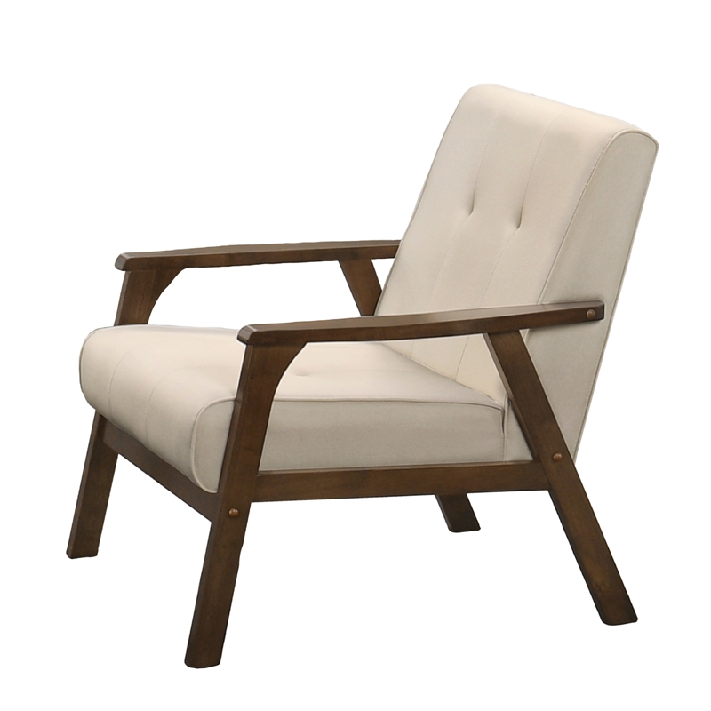Uptown Modern Iven Mid-Century Wood Arm Chair Woven Fabric in Cream