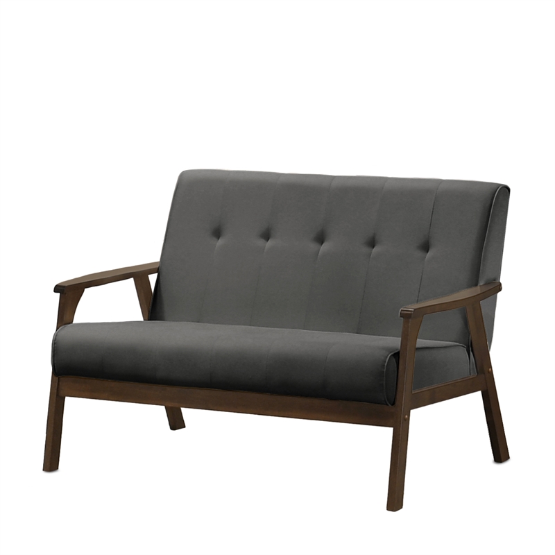 Uptown Modern Iven Mid-Century Wood Arm Love Seat Woven Fabric in Grey
