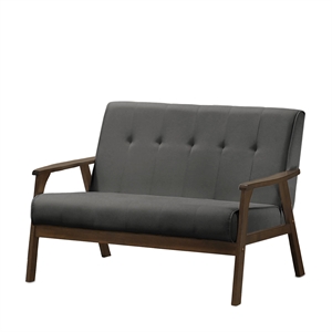Uptown Modern Iven Mid-Century Wood Arm Love Seat Woven Fabric in Grey