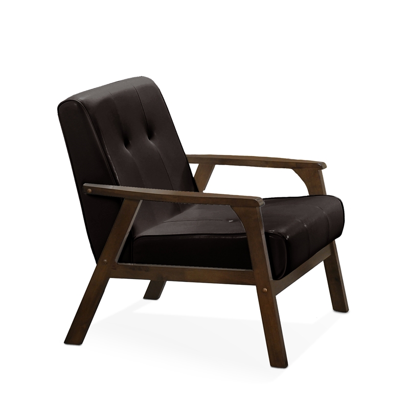 Uptown Modern Iven Mid-Century Wood Arm Chair PU Faux Leather in Dark Brown