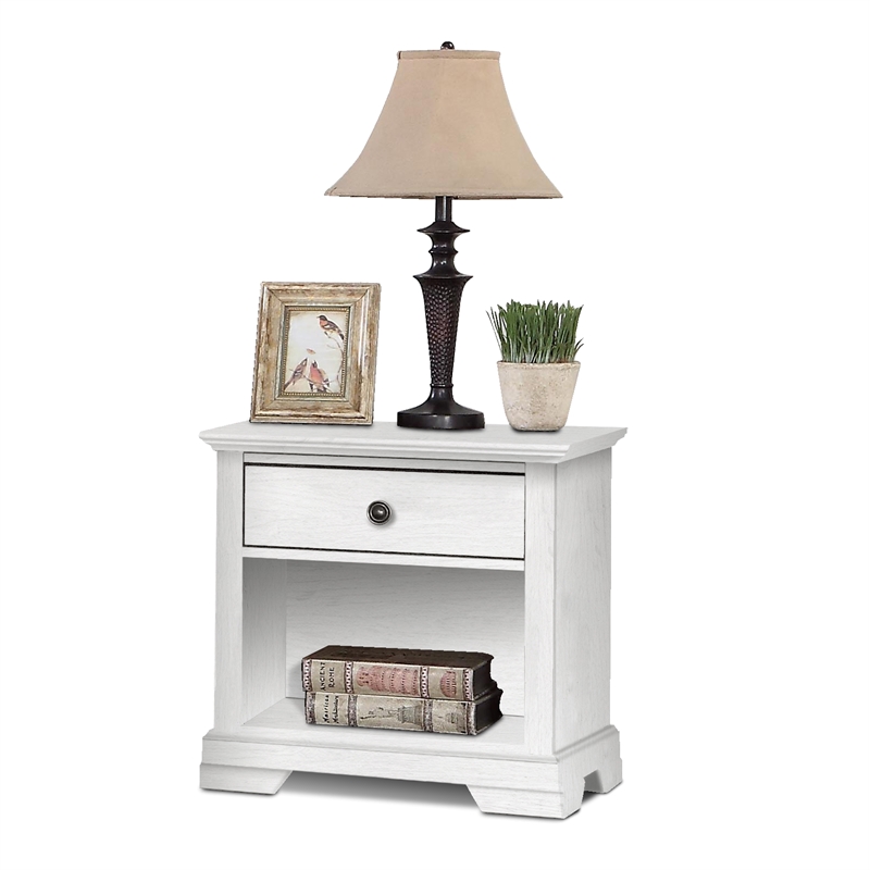 Bella Esprit Single Drawer Nightstand with Shelf Solid & Manufactured Wood White