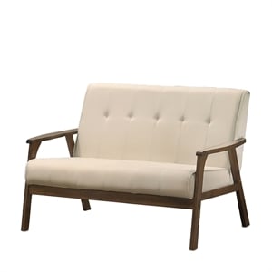 Uptown Modern Iven Mid-Century Wood Arm Love Seat Woven Fabric in Cream