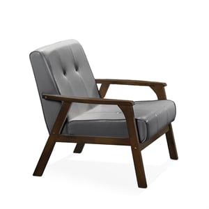 Uptown Modern Iven Mid-Century Wood Arm Chair PU Faux Leather Grey