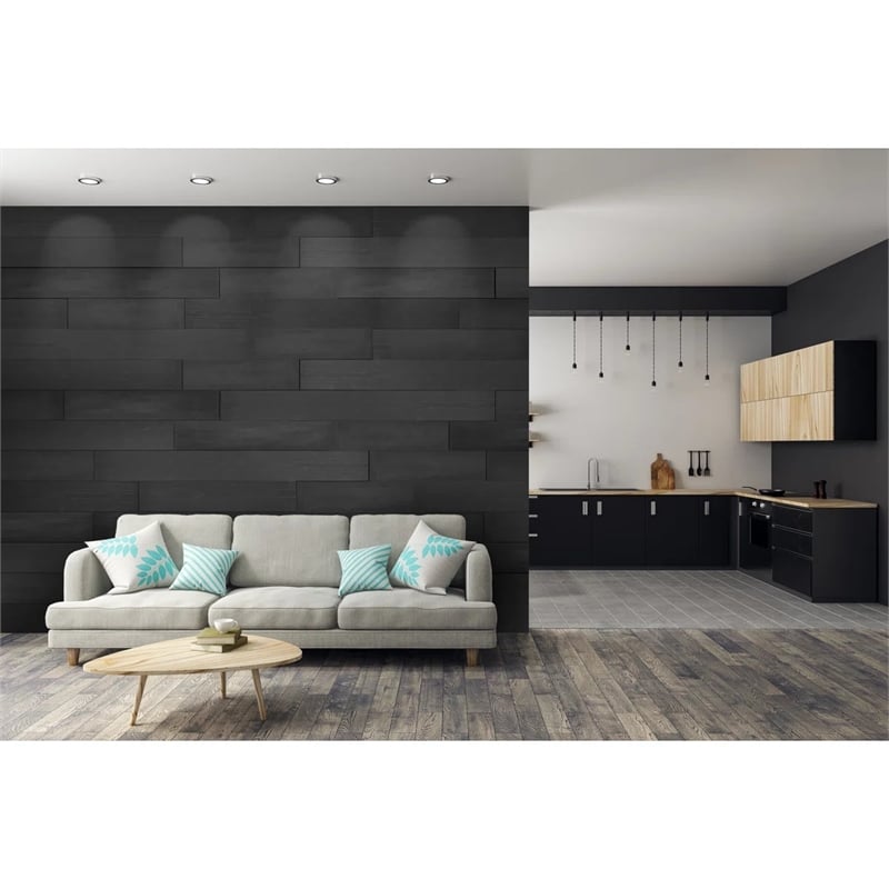 Decorative Solid Wood Wall Panel with Adhesive 3M Tape Charcoal Gray 95sqft
