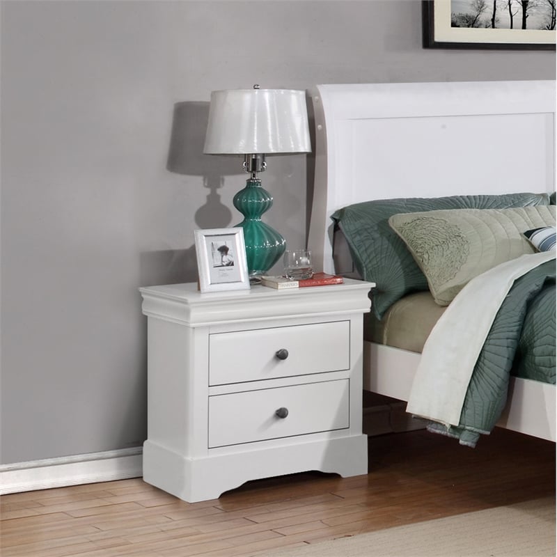 Louis Philippe Traditional 2-Drawer Nightstand Bedside Table White