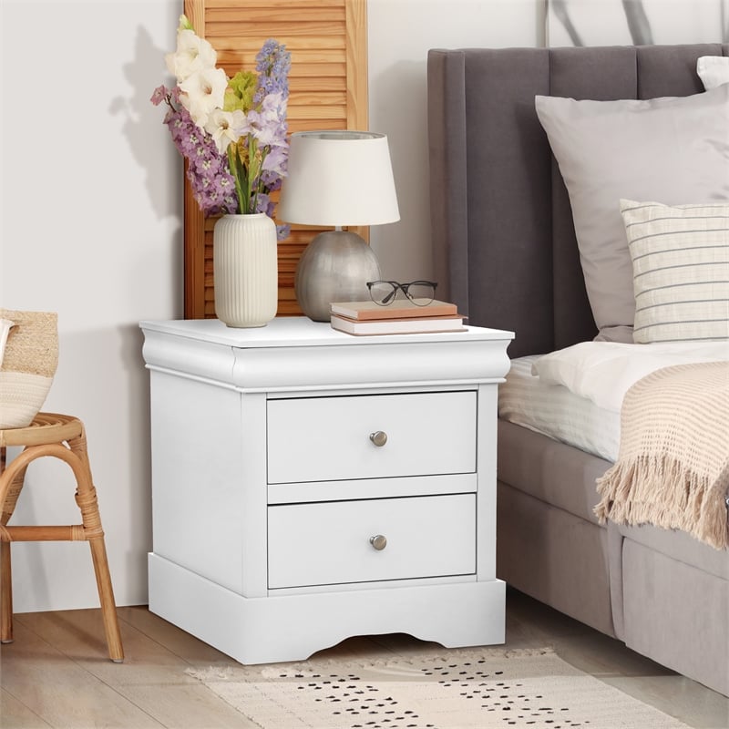 Louis Philippe Traditional 2-Drawer Nightstand Bedside Table White