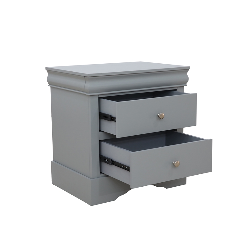 Louis Philippe Traditional 2-Drawer Wood Nightstand  Gray