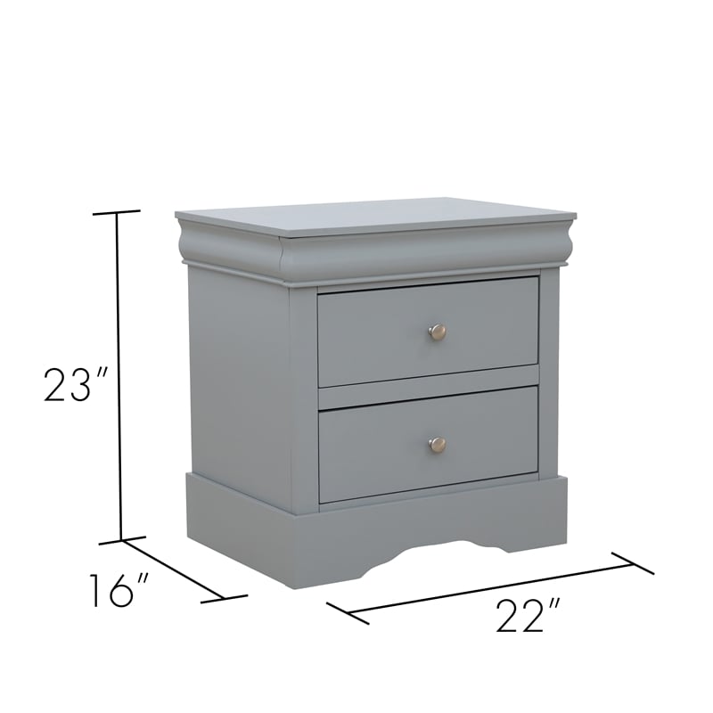 Louis Philippe Traditional 2-Drawer Wood Nightstand  Gray