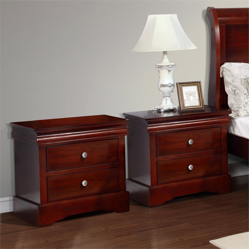 Louis Philippe Traditional 2-Drawer Nightstand Bedside Table Walnut