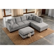 Essa Grey Reversible Sectional With USB Power Wood Legs And Storage Ottoman