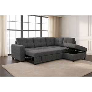 Phoenix Reversible Pull-Out Sleeper Sectional In Charcoal Chenille