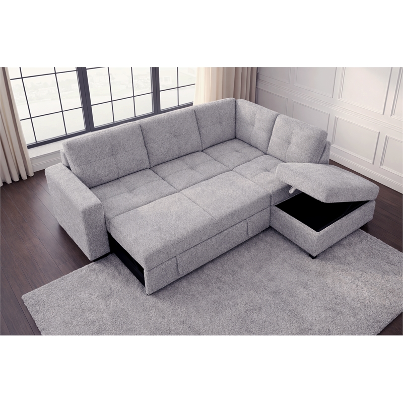 Phoenix Reversible Pull-Out Sleeper Sectional In Light-Grey Chenille