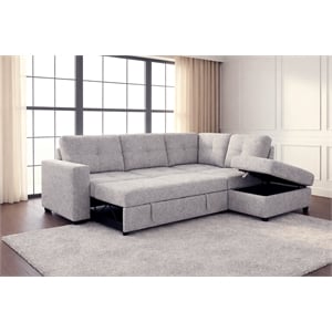 Phoenix Reversible Pull-Out Sleeper Sectional In Light-Grey Chenille