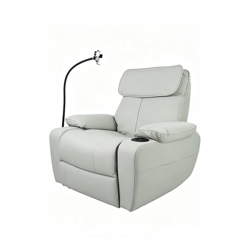 Top Grain Leather Power Recliner with Massage - Heat - Smart Features - Grey