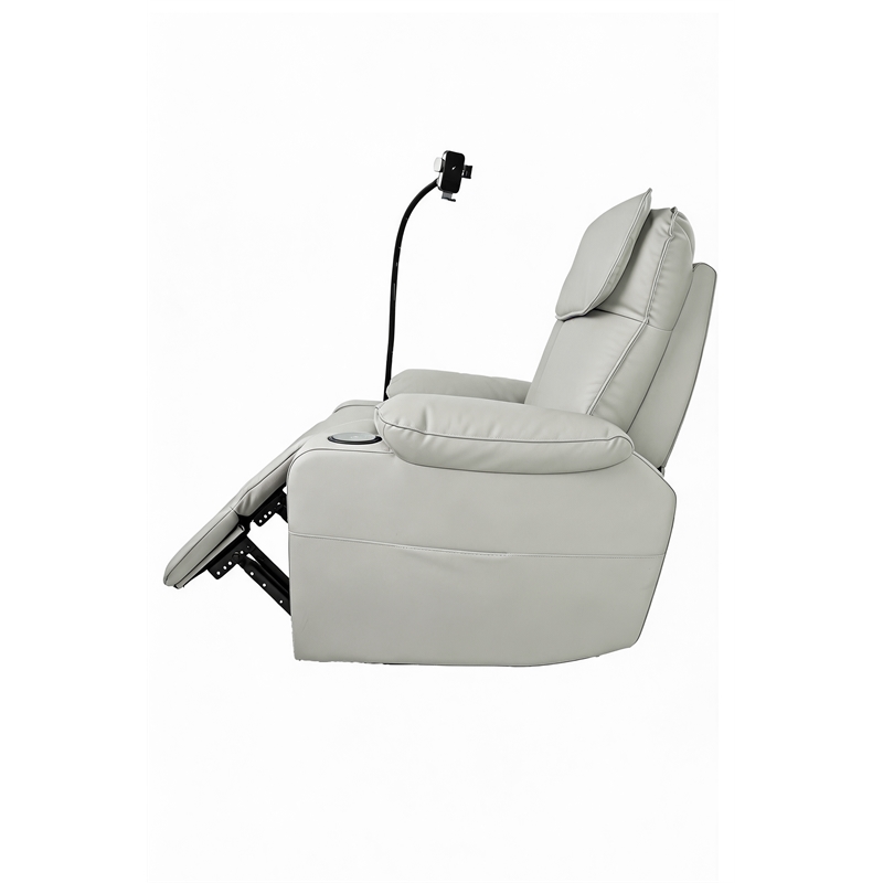 Top Grain Leather Power Recliner with Massage - Heat - Smart Features - Grey