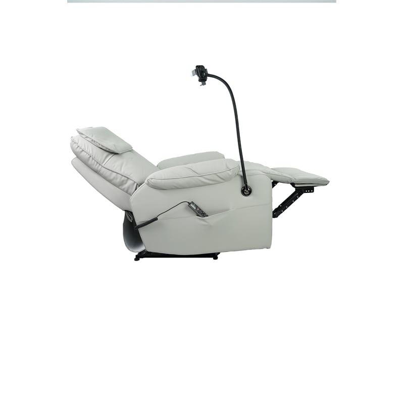 Top Grain Leather Power Recliner with Massage - Heat - Smart Features - Grey