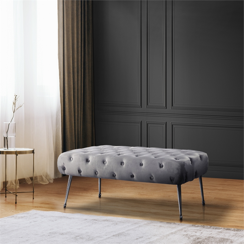 Bria Velvet Tufted Bench Grey