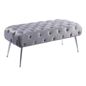 Bria Velvet Tufted Bench Grey