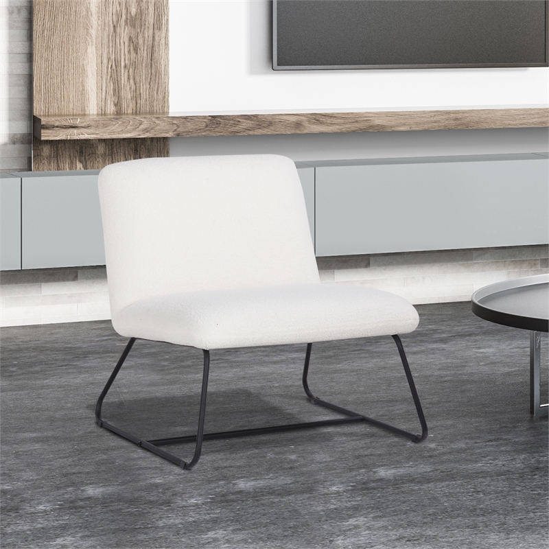 White Plush Fabric Accent Chair in White