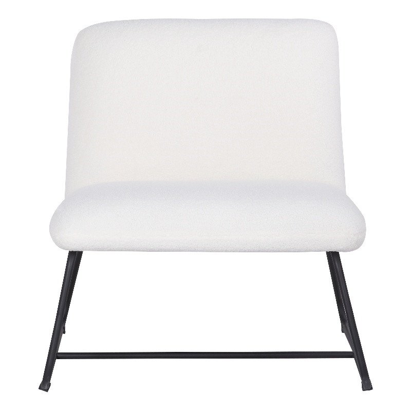 White Plush Fabric Accent Chair in White