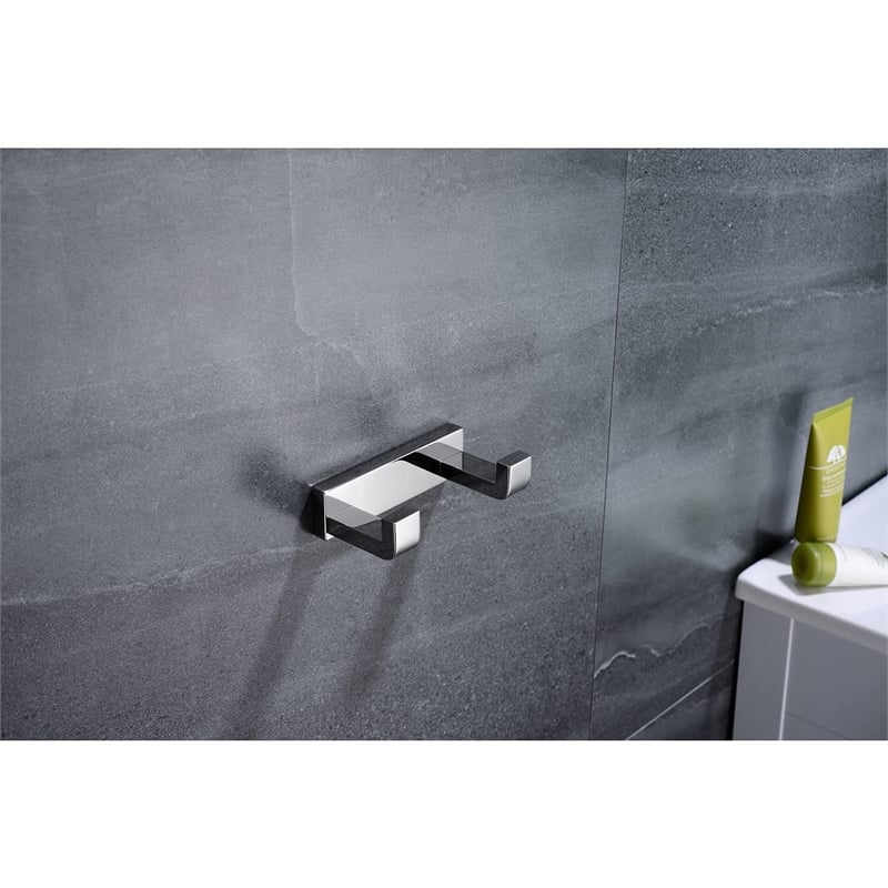Lexora Home Bagno Bianca Stainless Steel Double Robe Hook in Brushed Nickel
