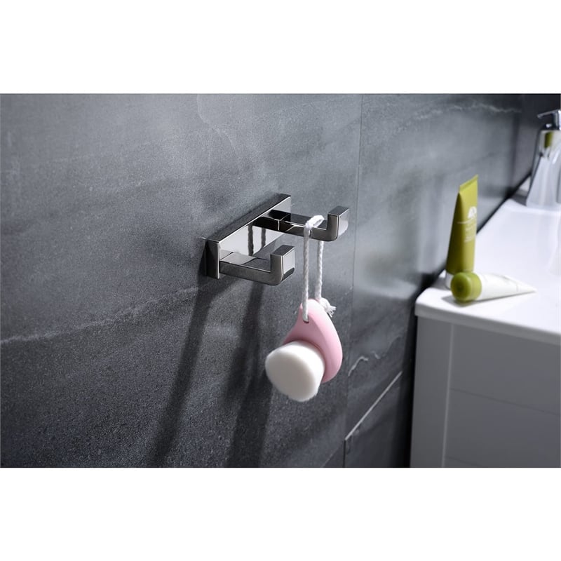 Lexora Home Bagno Bianca Stainless Steel Double Robe Hook in Brushed Nickel
