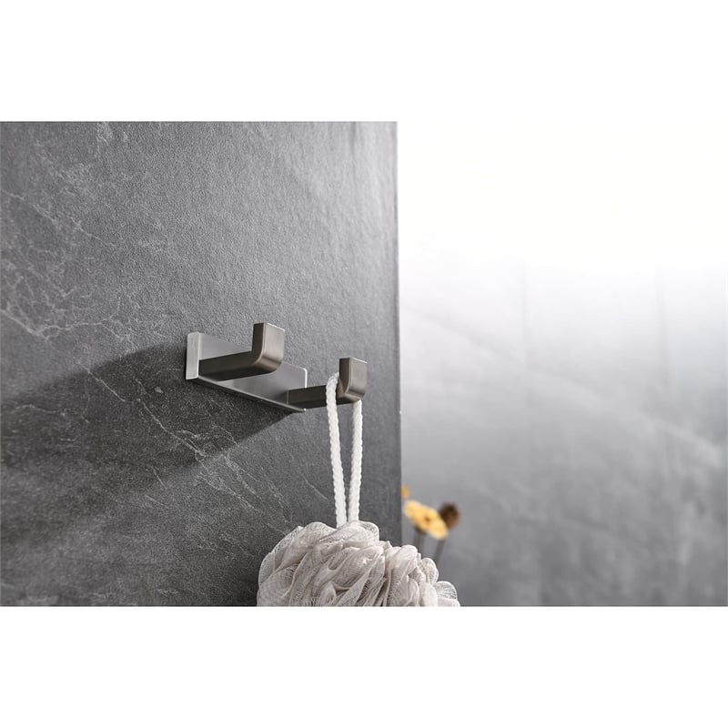 Lexora Home Bagno Bianca Stainless Steel Double Robe Hook in Brushed Nickel