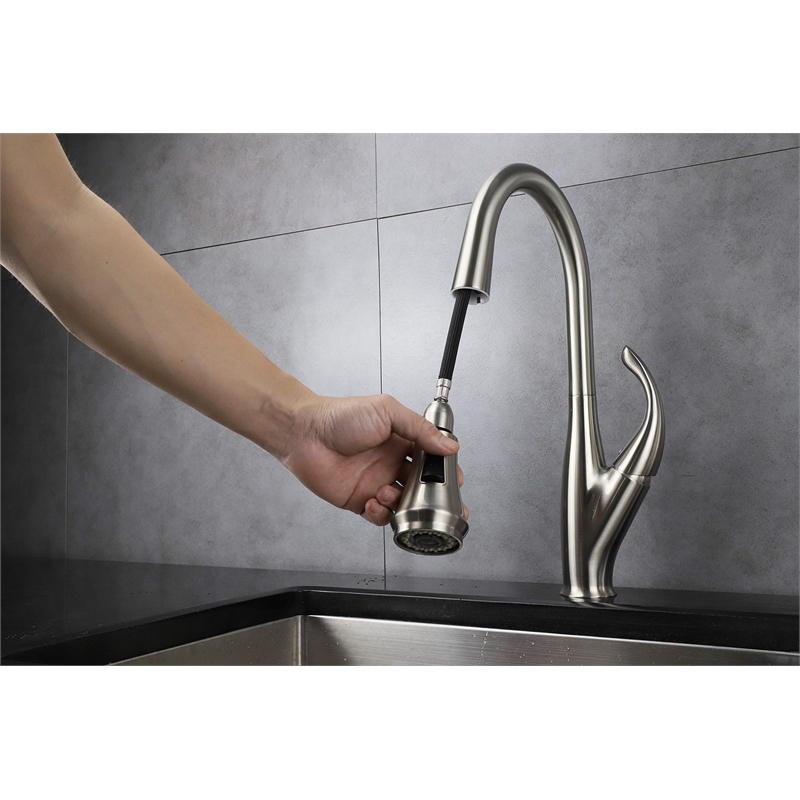 Lexora Home Garbatella Brass Kitchen Faucet with Sprayer in Brushed Nickel
