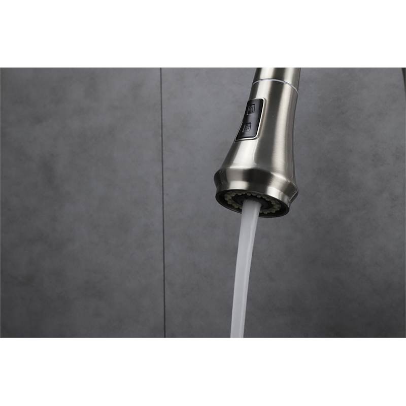Lexora Home Garbatella Brass Kitchen Faucet with Sprayer in Brushed Nickel