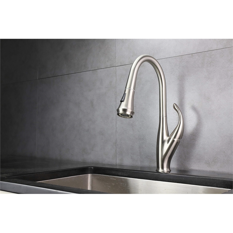Lexora Home Garbatella Brass Kitchen Faucet with Sprayer in Brushed Nickel