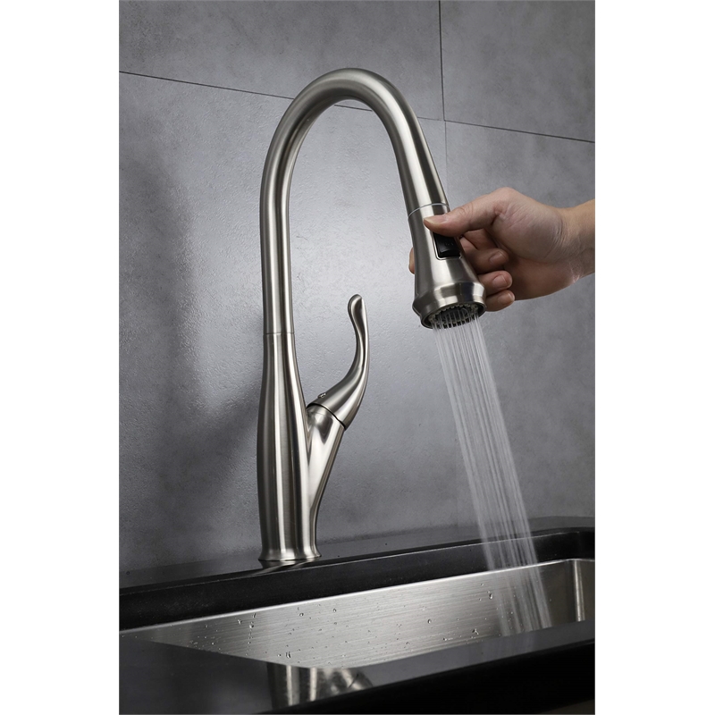 Lexora Home Garbatella Brass Kitchen Faucet with Sprayer in Brushed Nickel