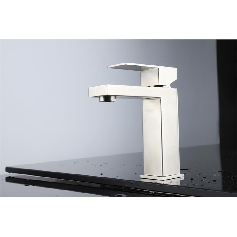 Lexora Home Monte Stainless Steel Single Hole Bathroom Faucet in Satin Nickel