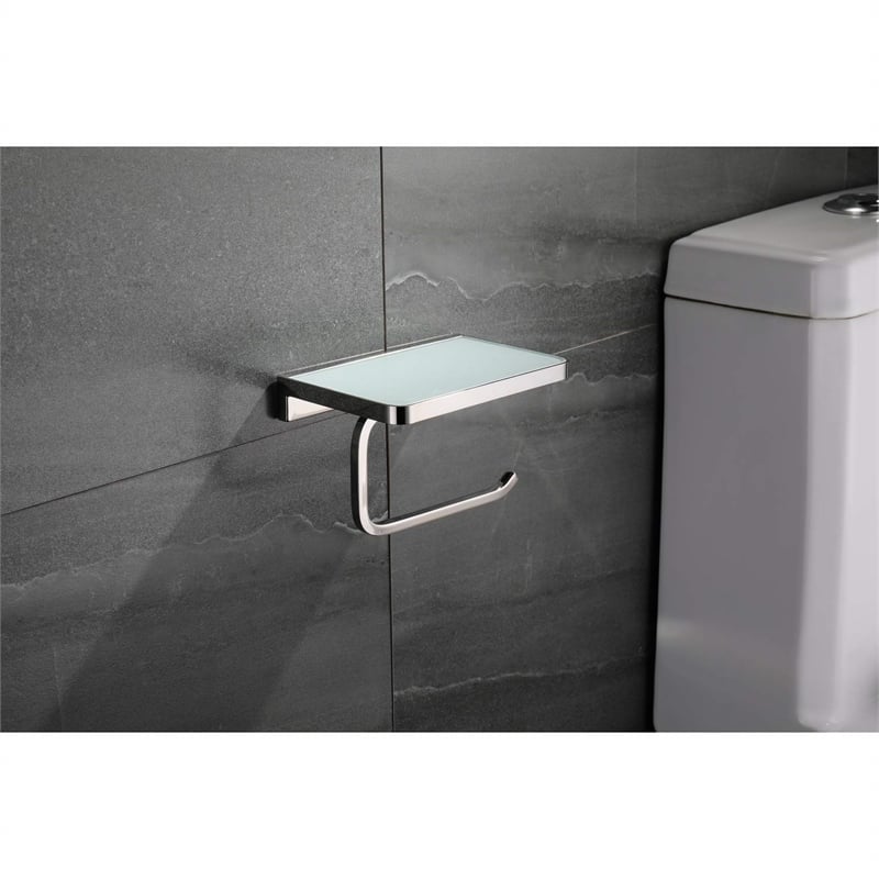 Lexora Home Bagno Bianca Stainless Steel Shelf with Bar and Hook in Nickel