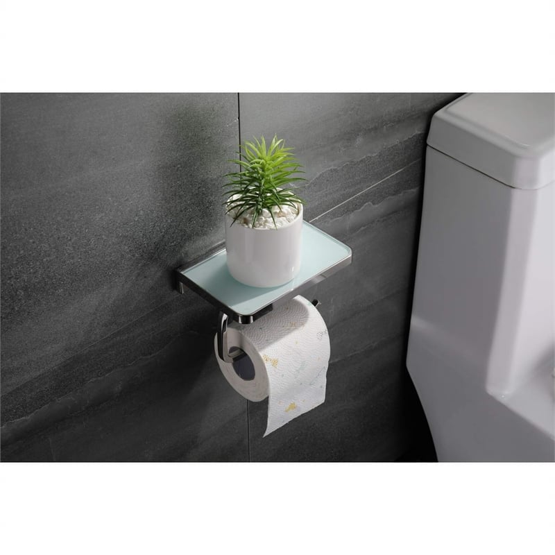Lexora Home Bagno Bianca Stainless Steel Shelf with Bar and Hook in Nickel
