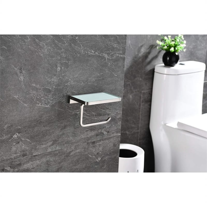 Lexora Home Bagno Bianca Stainless Steel Shelf with Bar and Hook in Nickel