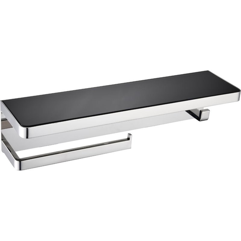 Lexora Home Bagno Bianca Stainless Steel Shelf with Bar and Hook in Chrome