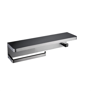 Lexora Home Bagno Bianca Stainless Steel Shelf with Bar and Hook in Gun Metal