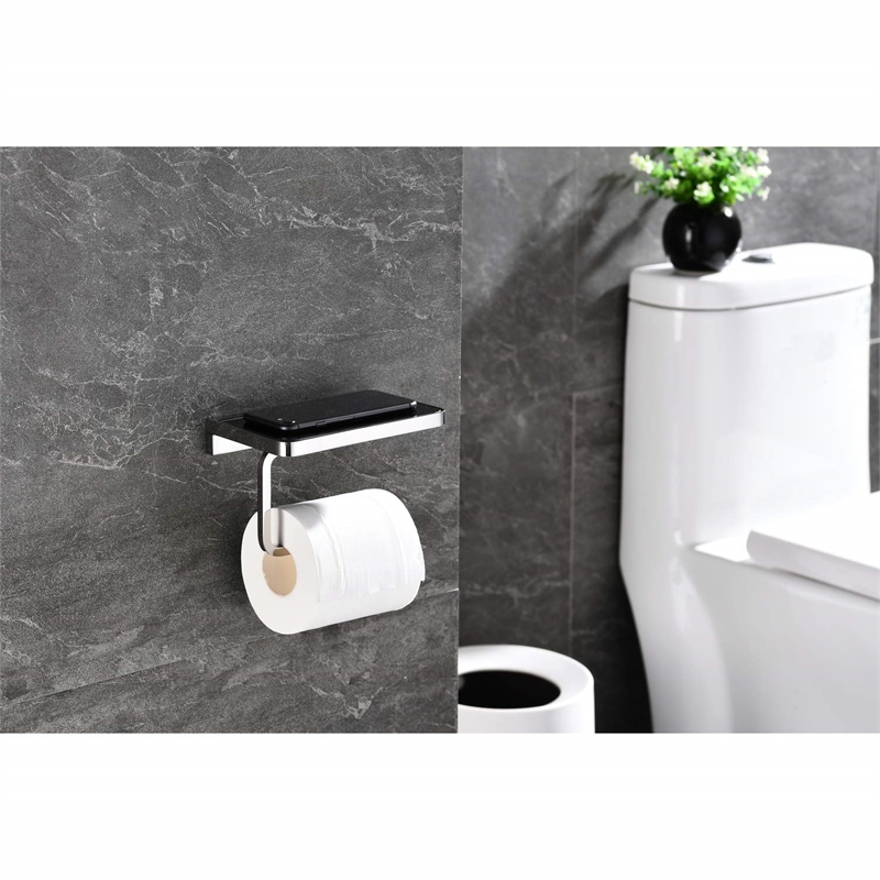 Lexora Home Bagno Bianca Stainless Steel Shelf with Bar and Hook in Gun Metal