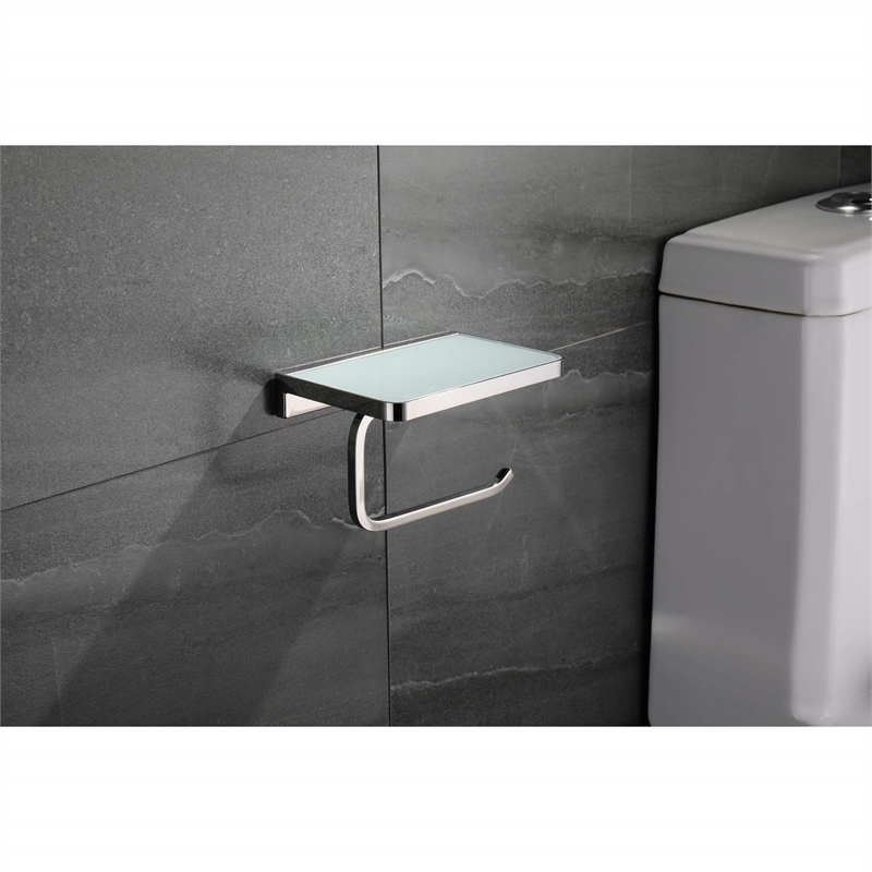 Lexora Home Bagno Bianca Stainless Steel Shelf with Bar and Hook in Nickel