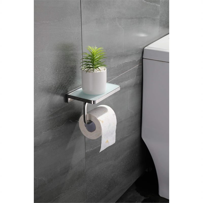 Lexora Home Bagno Bianca Stainless Steel Shelf with Bar and Hook in Nickel
