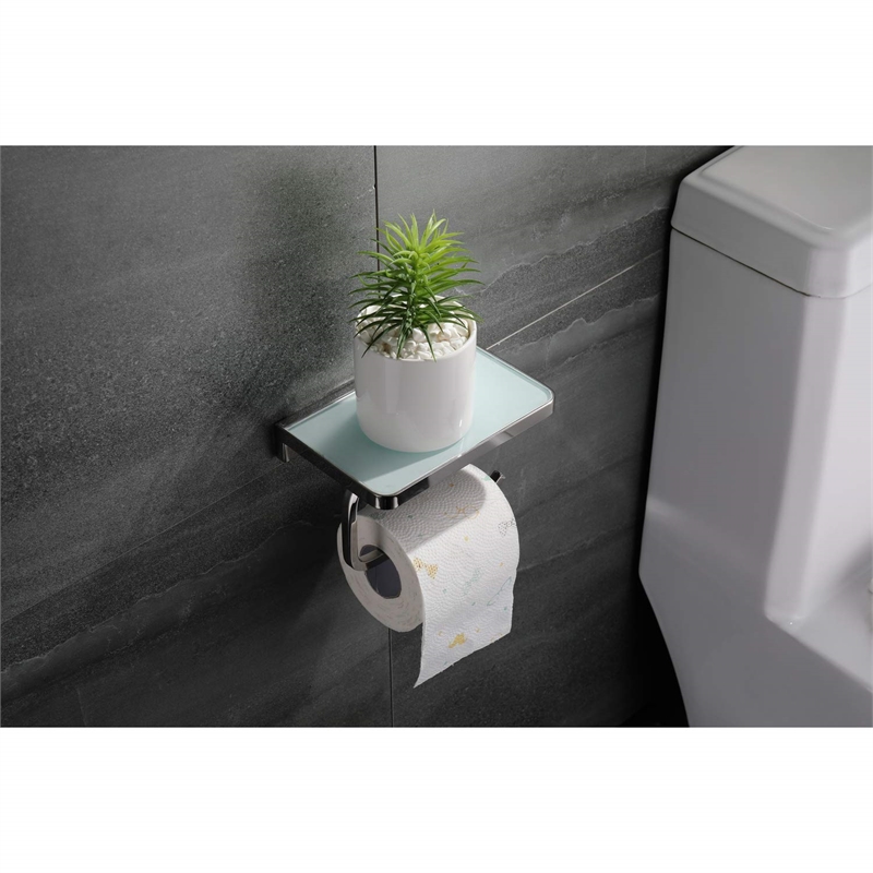 Lexora Home Bagno Bianca Stainless Steel Shelf with Bar and Hook in Nickel