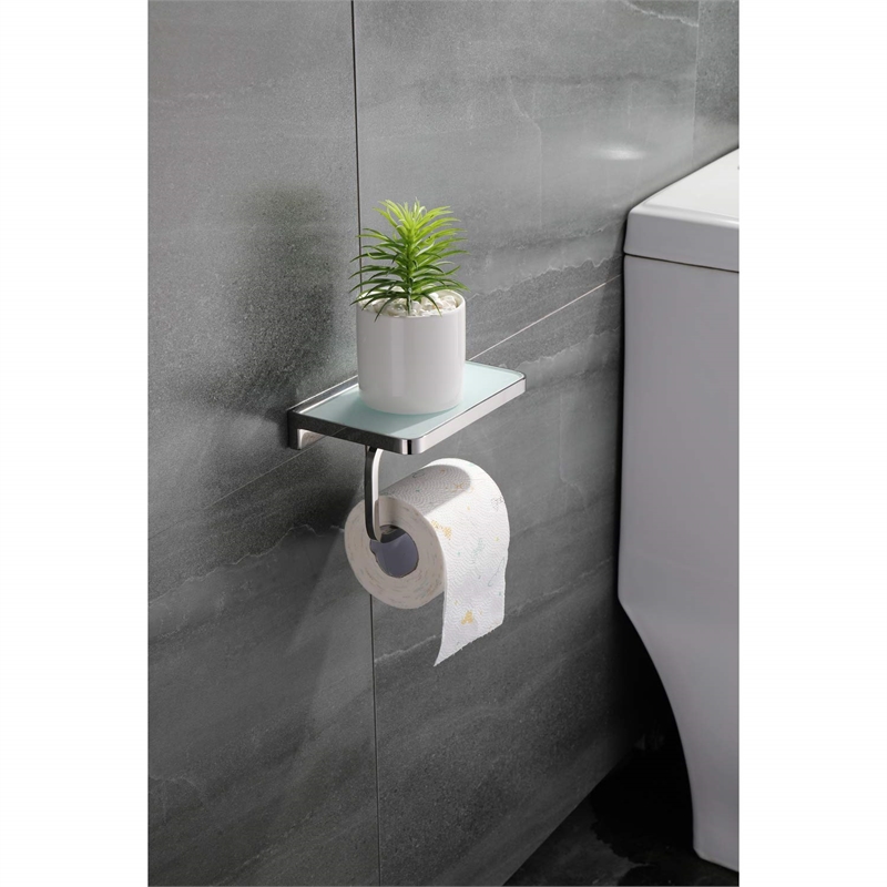 Lexora Home Bagno Bianca Stainless Steel Shelf with Towel Bar in Brushed Nickel