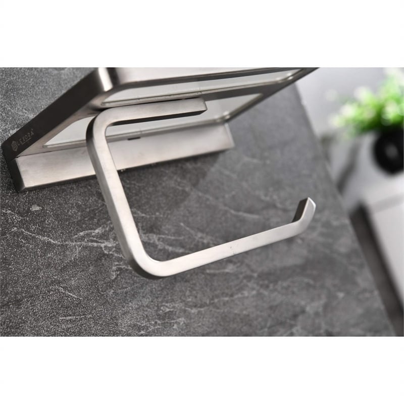Lexora Home Bagno Bianca Stainless Steel Shelf with Towel Bar in Brushed Nickel