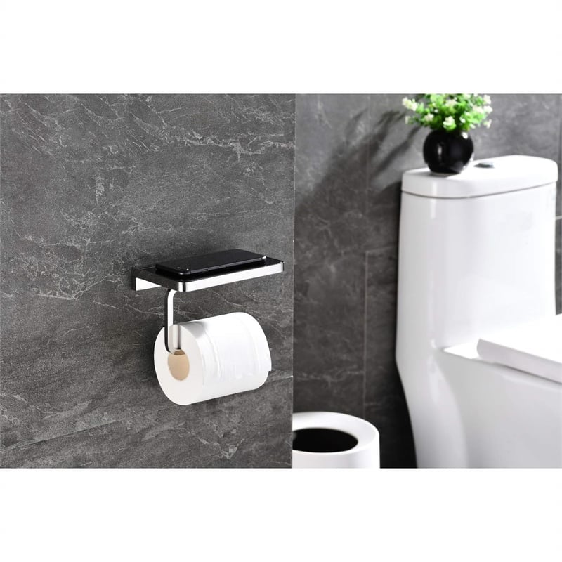 Lexora Home Bagno Bianca Stainless Steel Shelf with Towel Bar in Gun Metal