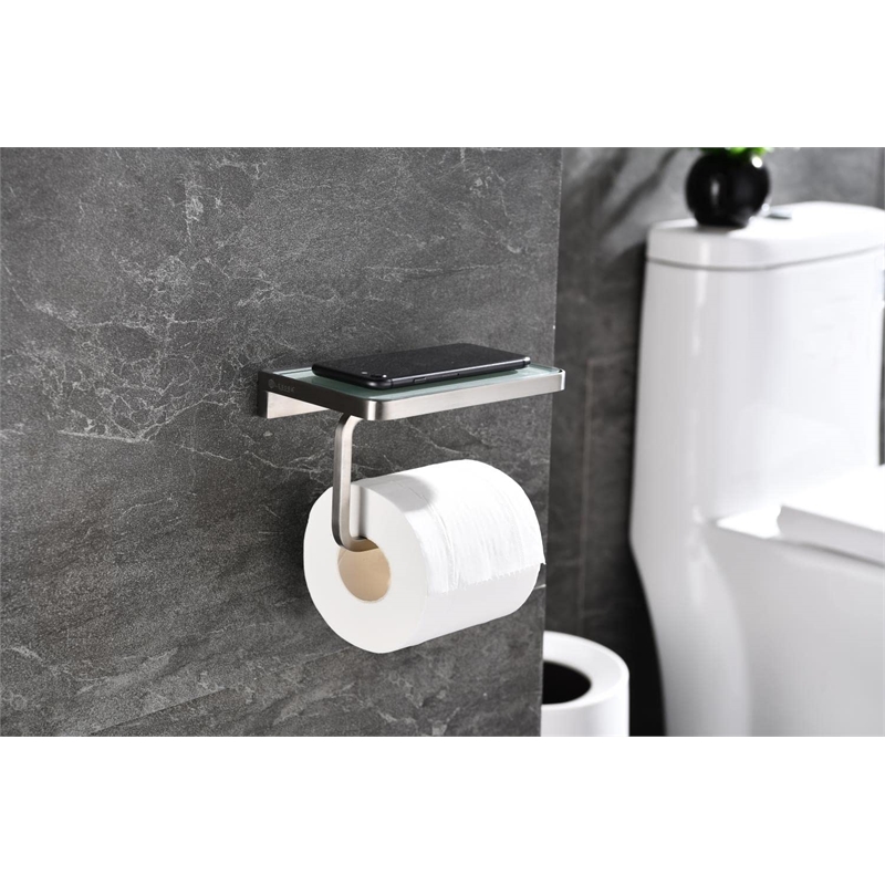 Lexora Home Bagno Bianca Stainless Steel Shelf with Holder in Brushed Nickel