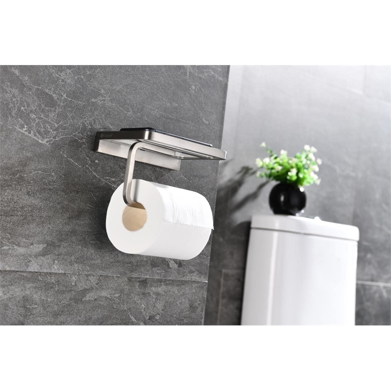 Lexora Home Bagno Bianca Stainless Steel Shelf with Holder in Brushed Nickel