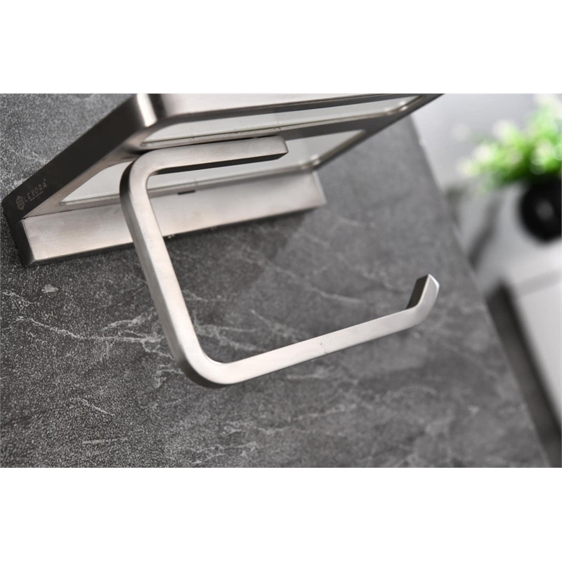 Lexora Home Bagno Bianca Stainless Steel Shelf with Holder in Brushed Nickel